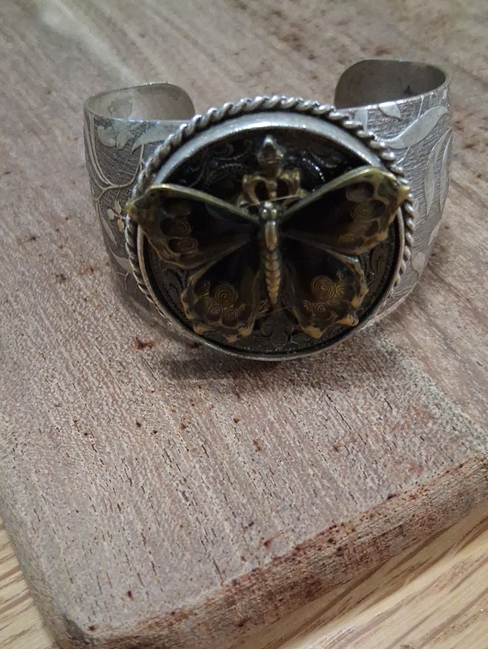 Silver-Tone Butterfly Cuff Bracelet - Gold & Silver Accents